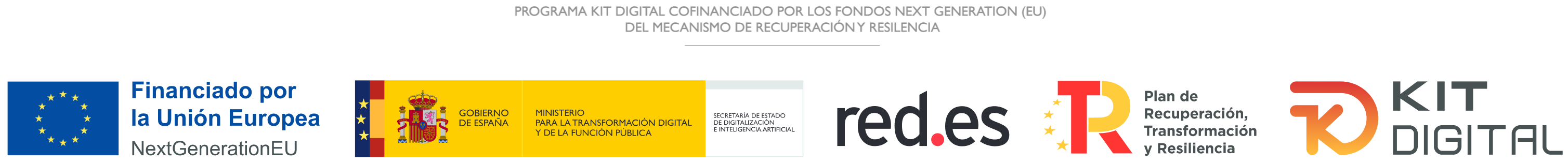 Logotipos Unión Europea, Gobierno de España, Red.es, Kit Digital y Plan de recuperación, transformación y resiliencia