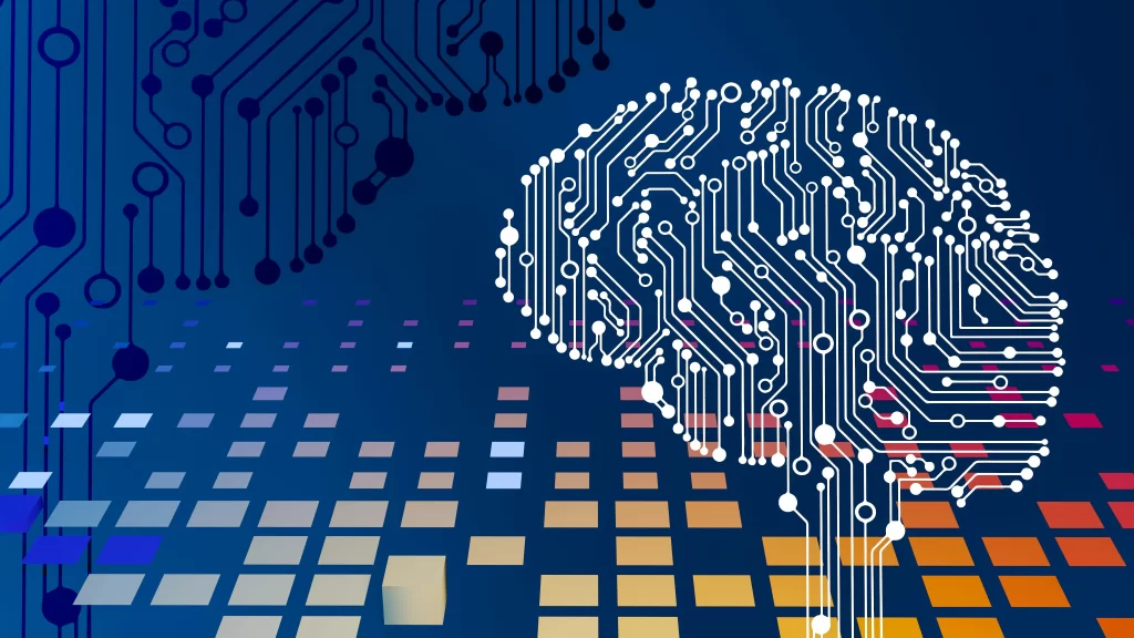 Circuito digital con silueta de cerebro que simboliza la inteligencia artificial y su cumplimiento normativo en la UE